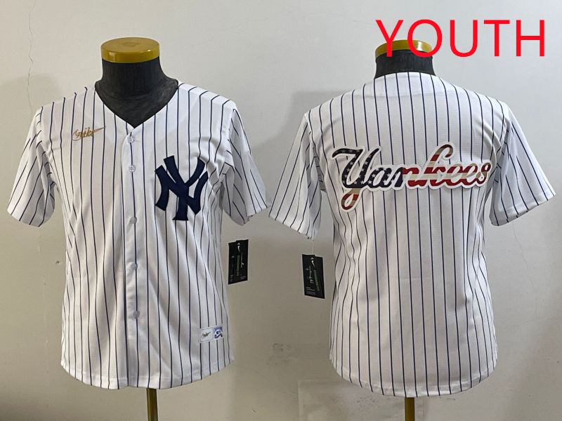 Youth 2025 New York Yankees Blank White Stripe Throwback Nike MLB Jersey style 33